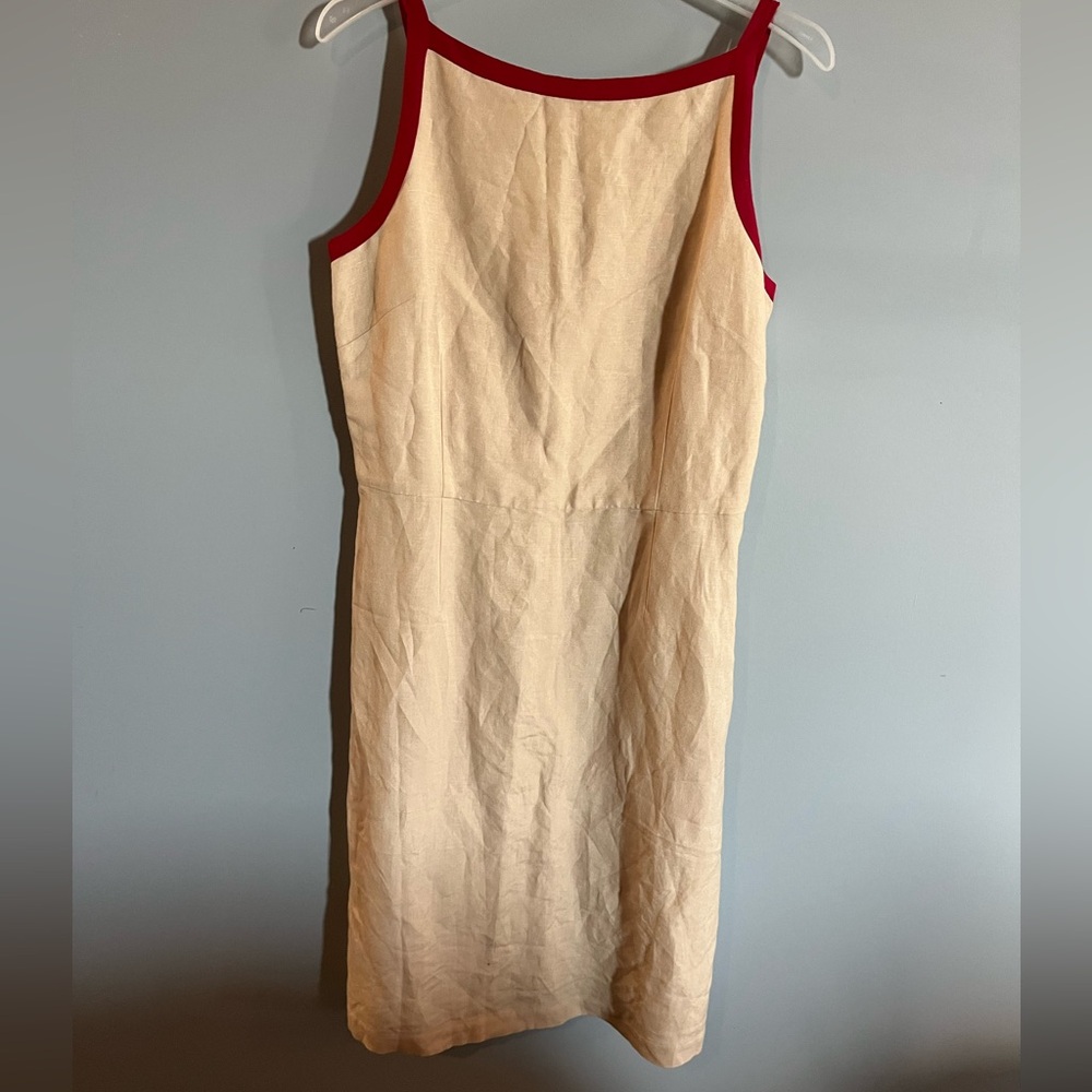 Eddie Bauer Linen Blend Dress Size 12 Khaki With Red Trim